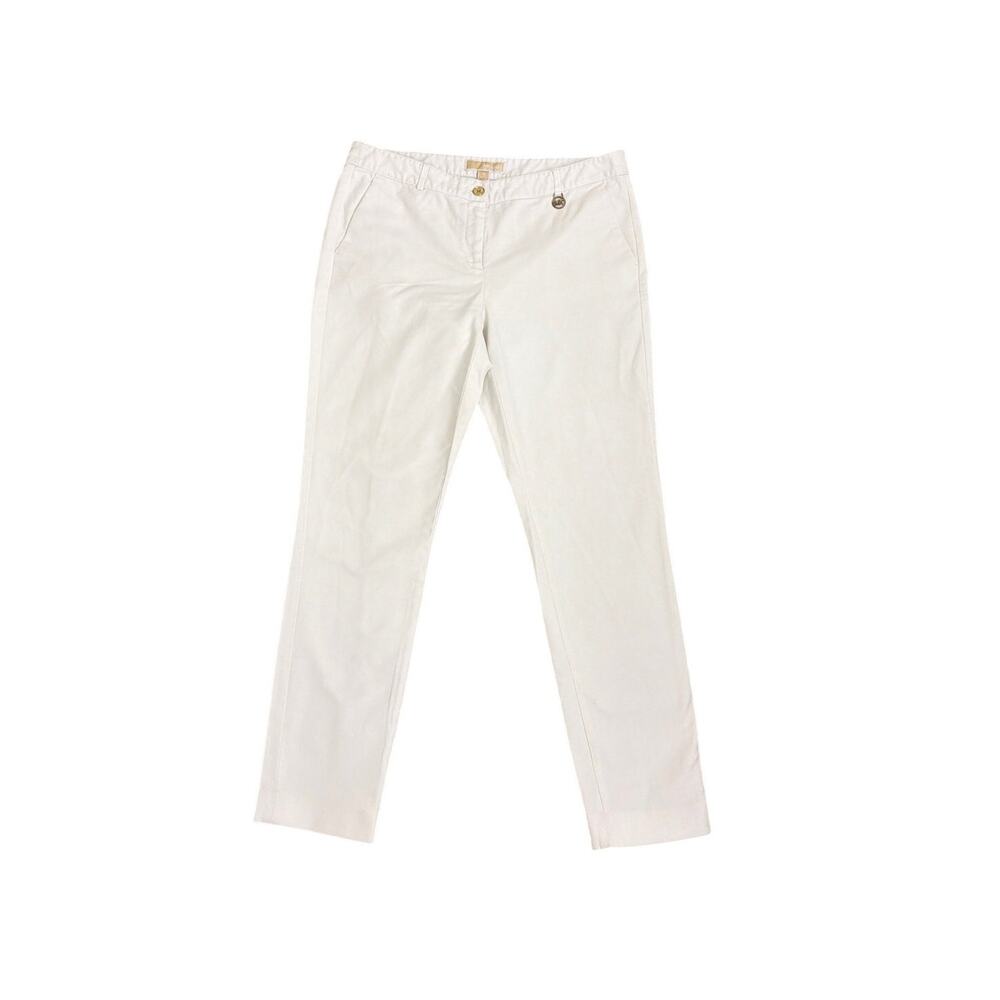 Michael Kors White Gold Detail Preppy Chino Straight Leg Casual Pants Size 10